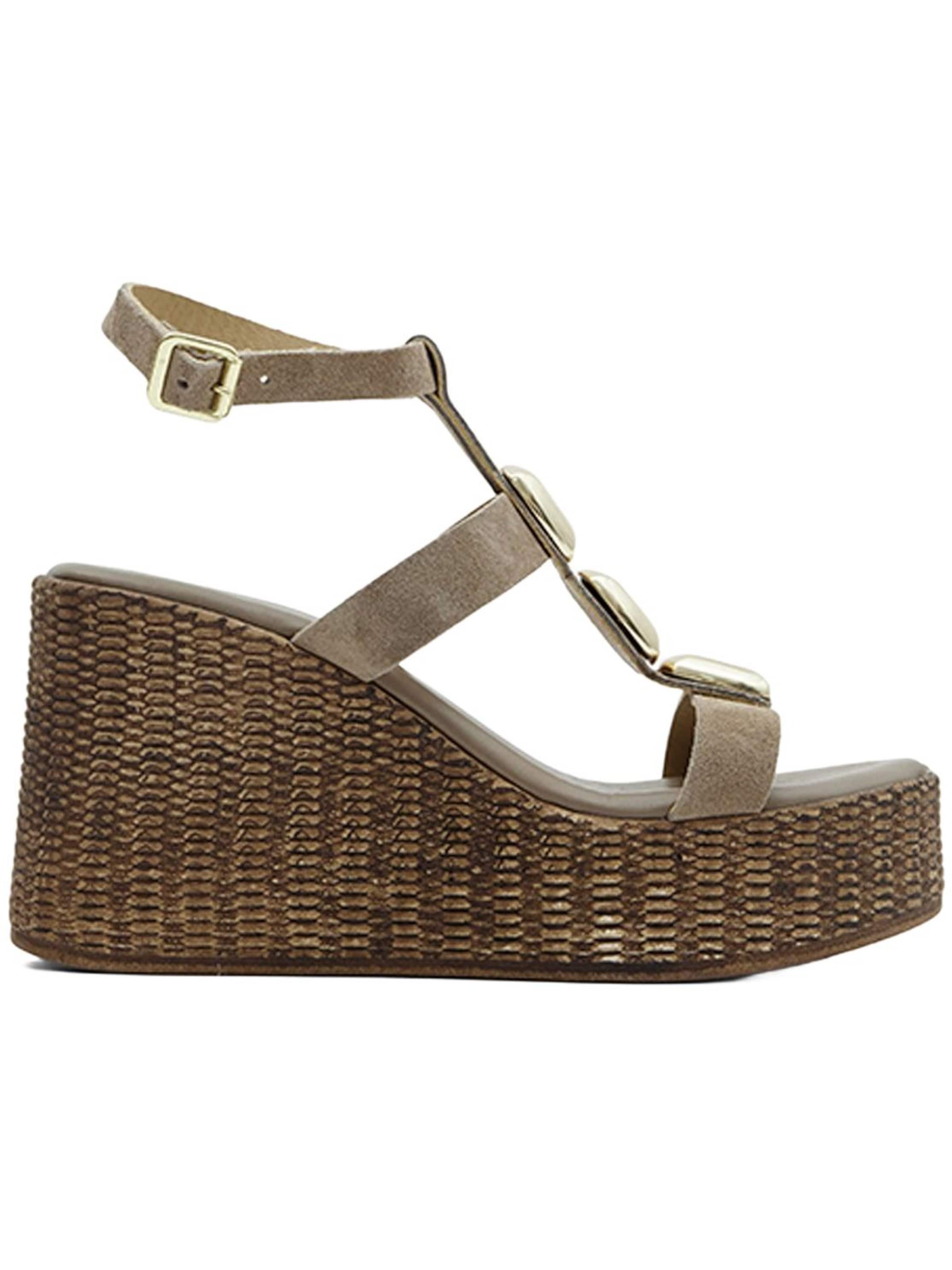 Desa - Sandalias con hebilla 'DESA Damen-Wildledersandalen mit Keilabsatz und goldenen Details' en beige