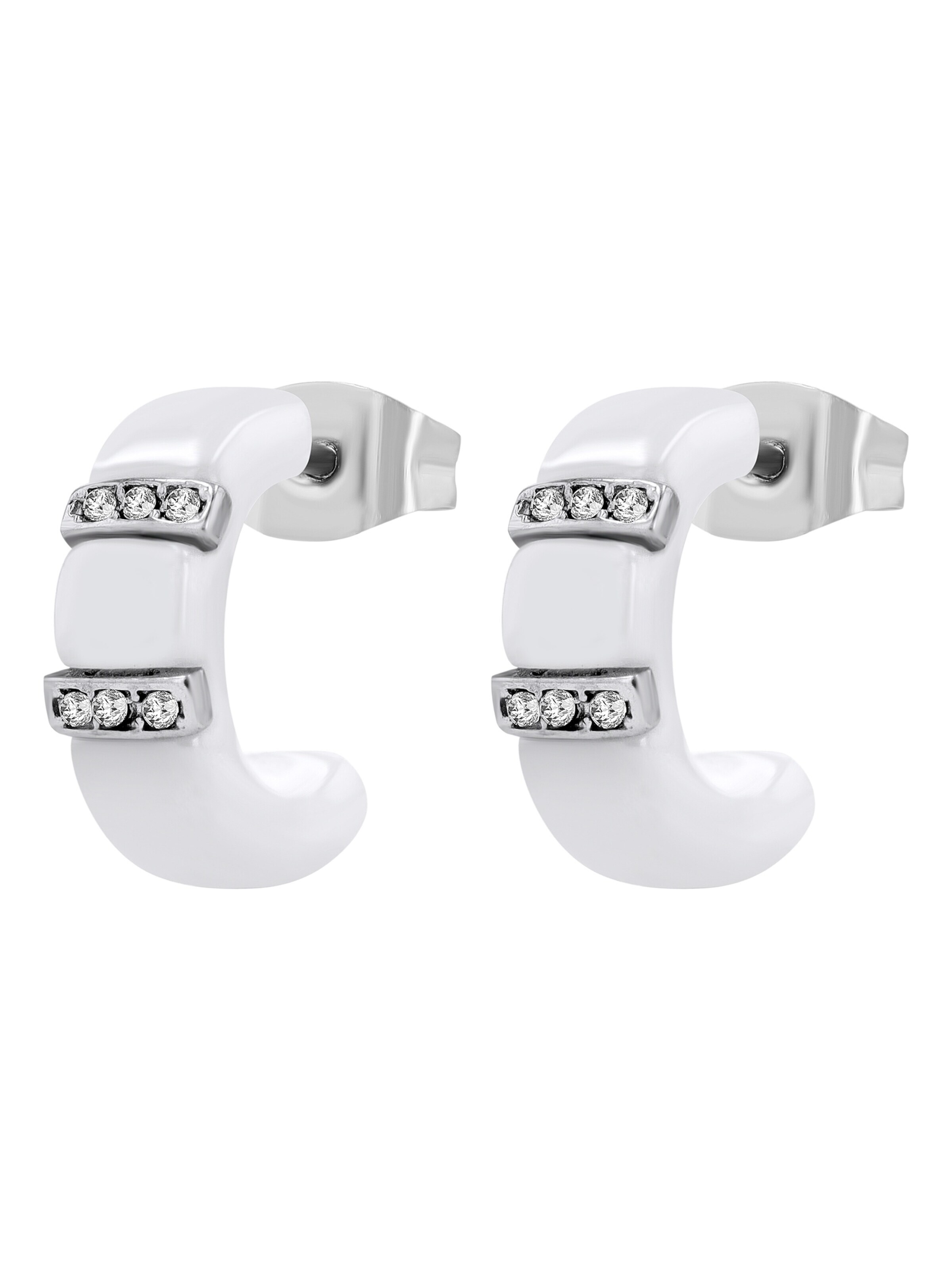 Akzent Earrings 'Keramik/ Edelstahl,Zirkonia, wasserfest' in White