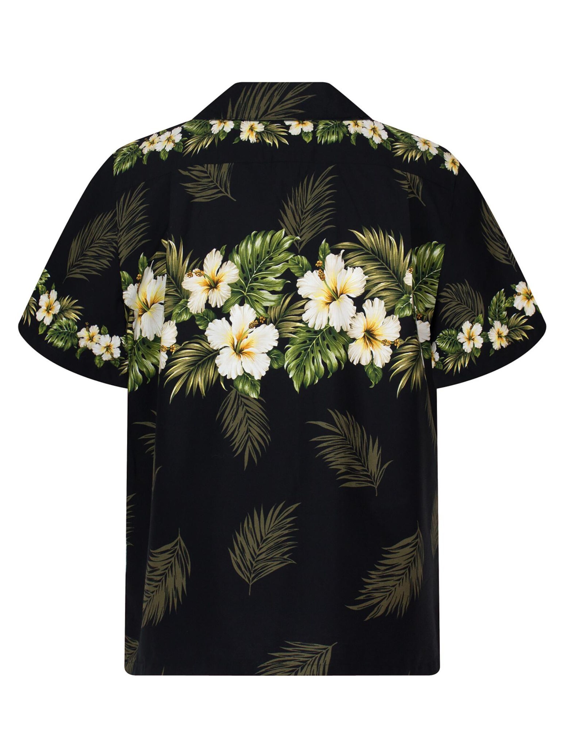 Regular fit Camicia 'Hibiskus Brustdruck' di KY's in nero