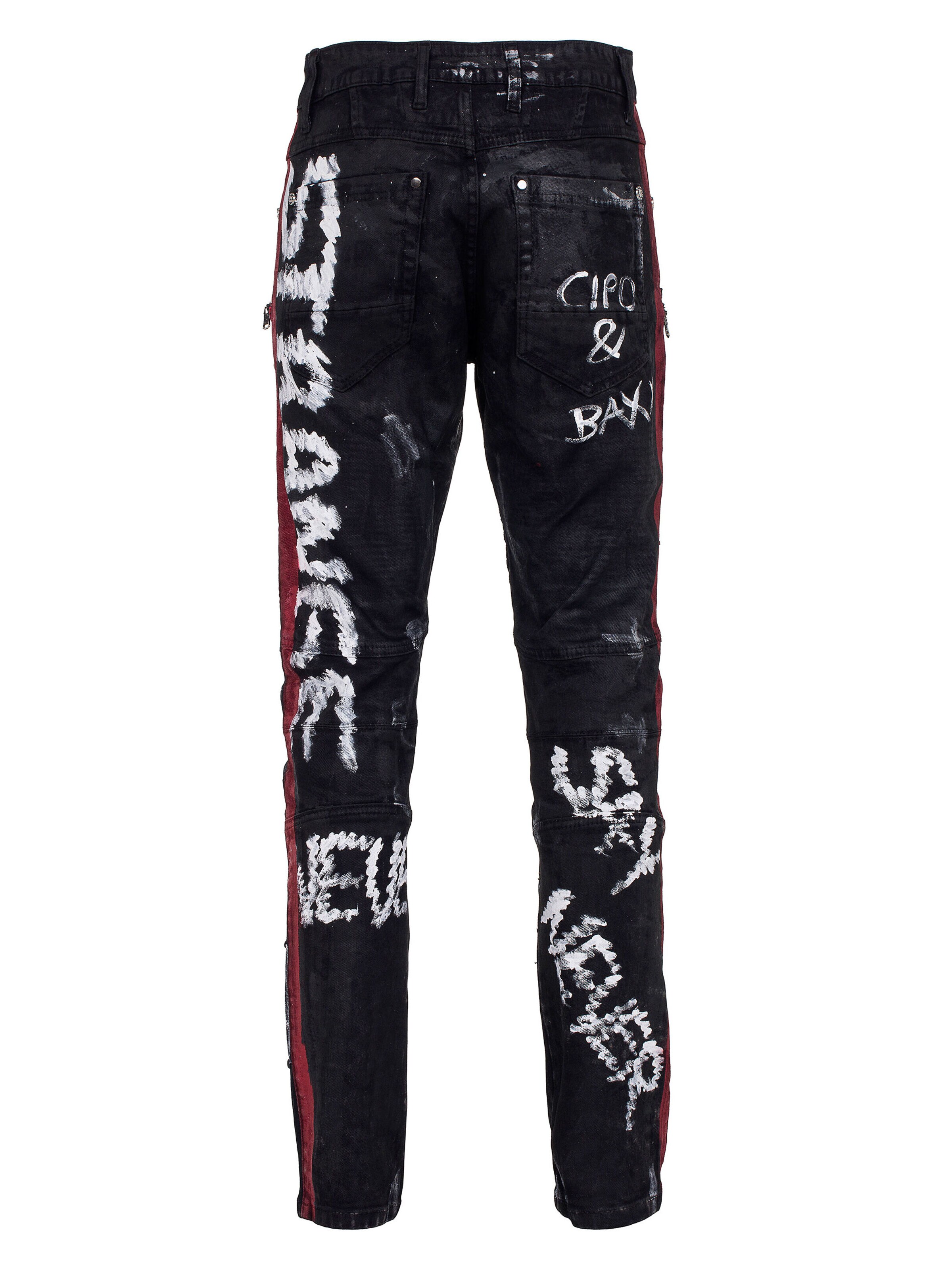 CIPO & BAXX Slimfit Jeans mit dicken Ziernähten und vielseitigen Prints in Schwarz