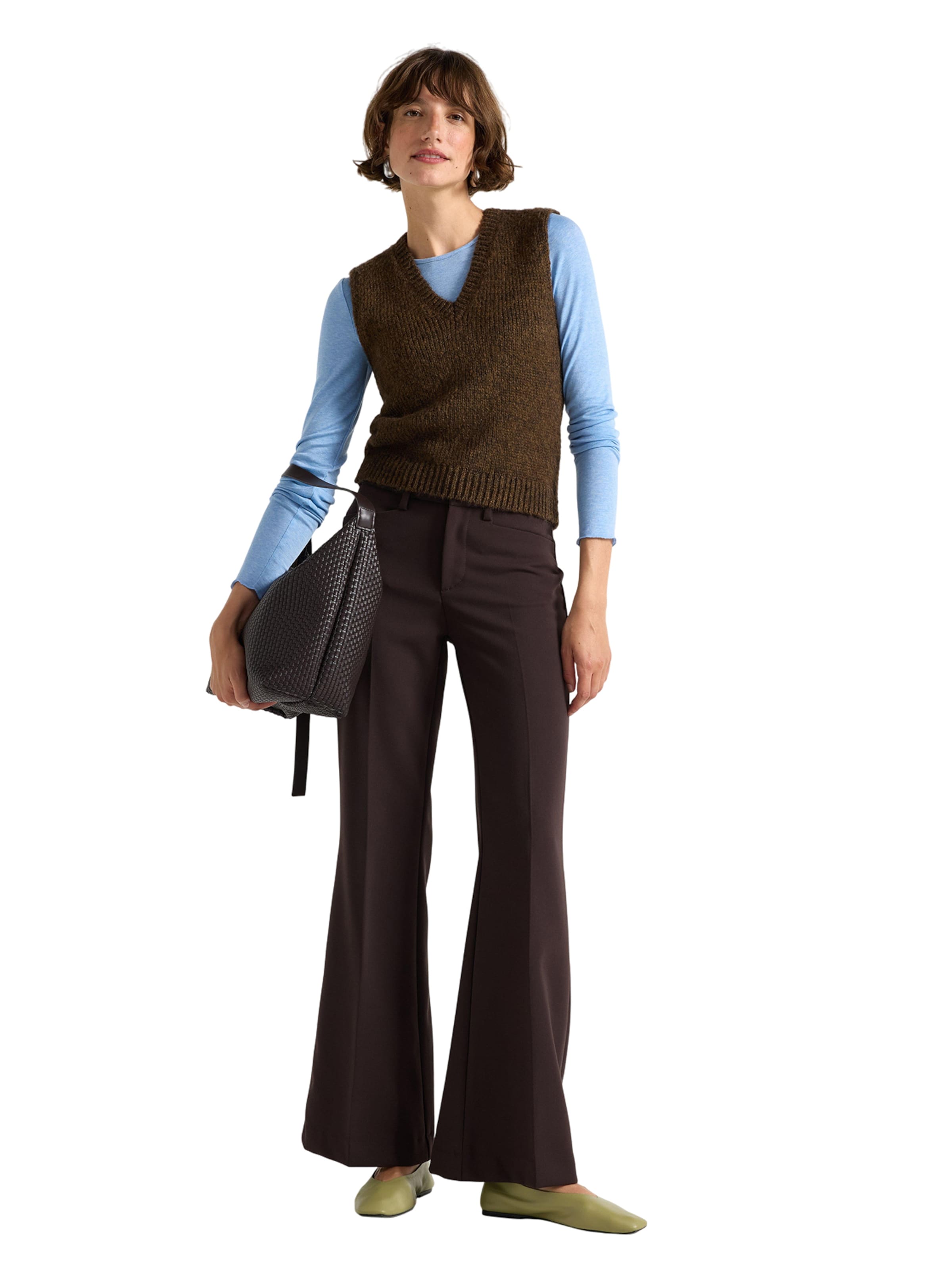 évasé Pantalon à plis 'Inga' Lindex en marron : devant