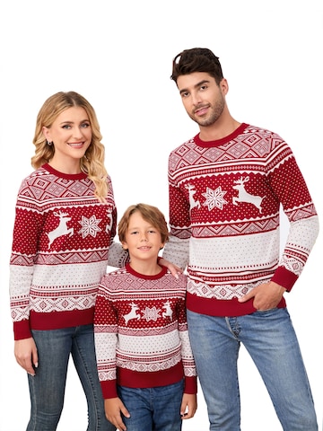 KoJooin Sweter 'Rentier und Schneeflocken' w kolorze czerwony