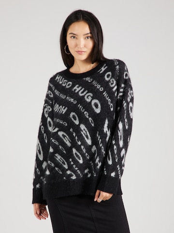 melns HUGO "Oversize" stila džemperis 'Sidimmer': no priekšpuses