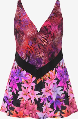 Ulla Popken Bralette Swimsuit Dress in Mixed colors: front