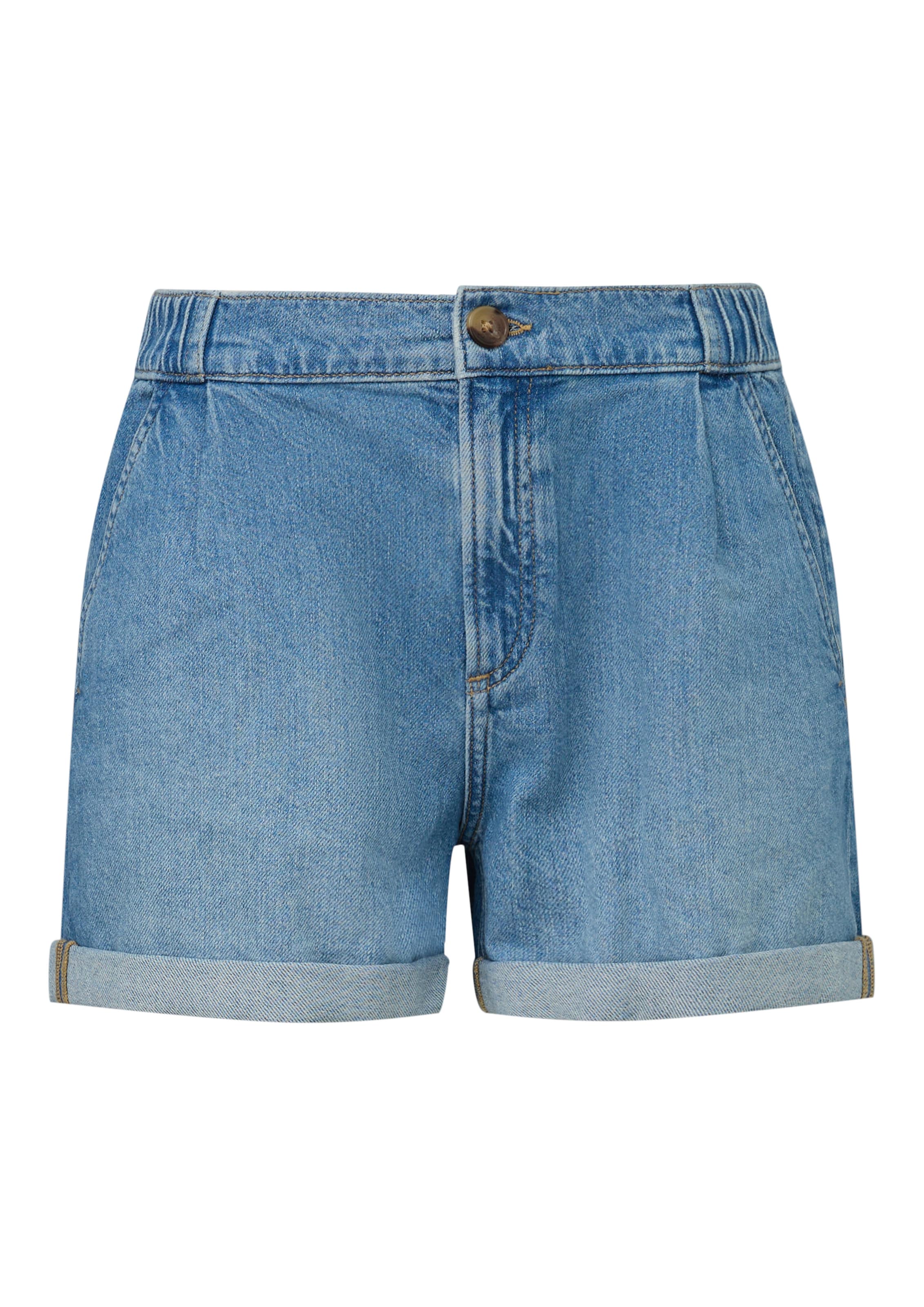 QS Regular Bandplooi jeans in Blauw: voorkant
