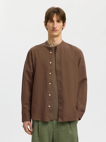 Chemise 'SLHClay' SELECTED en marron : devant