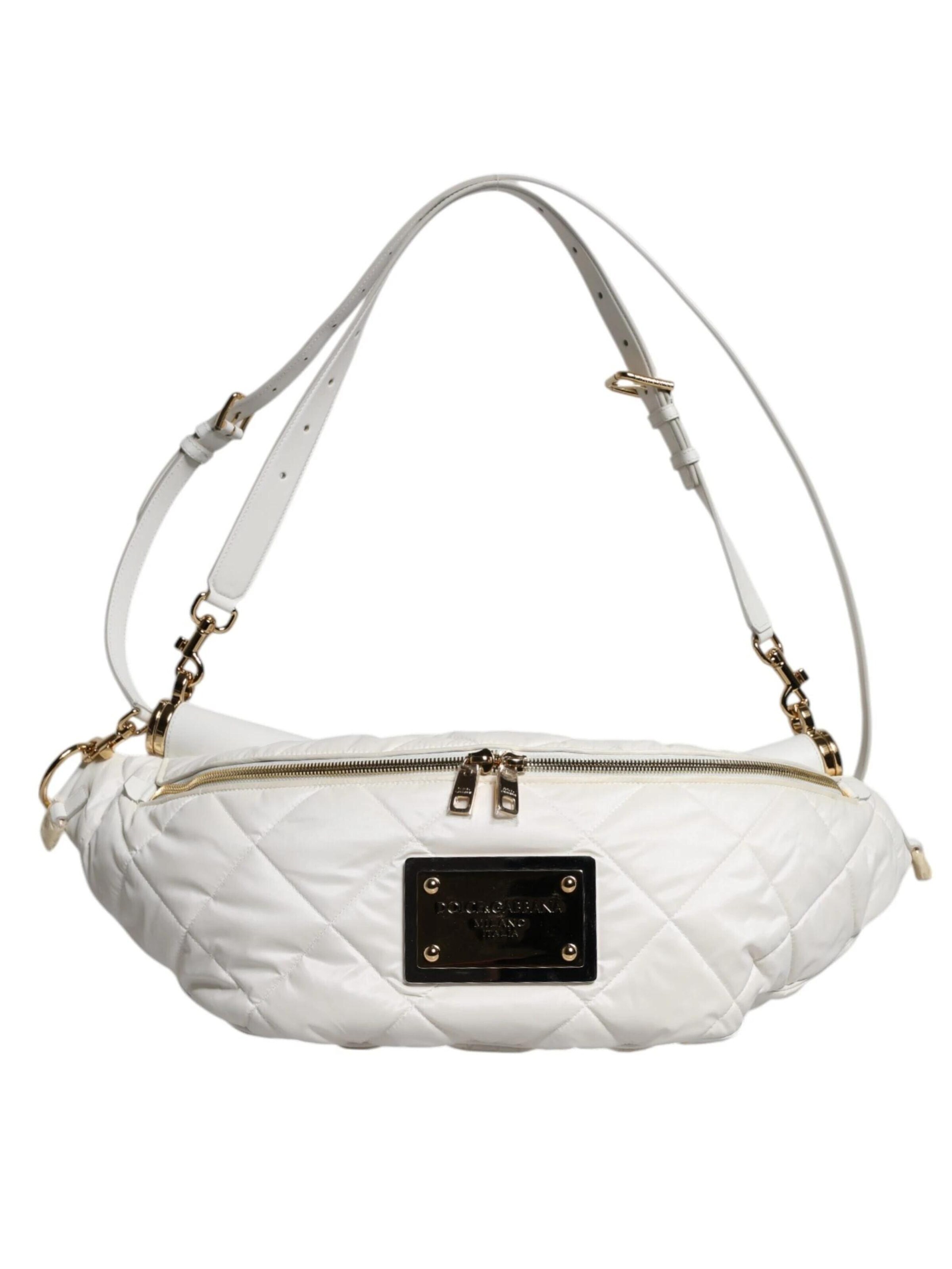 Runerstrand Heuptas 'Dolce & Gabbana White Quilted Logo Plaque Belt Bag' in Wit: voorkant