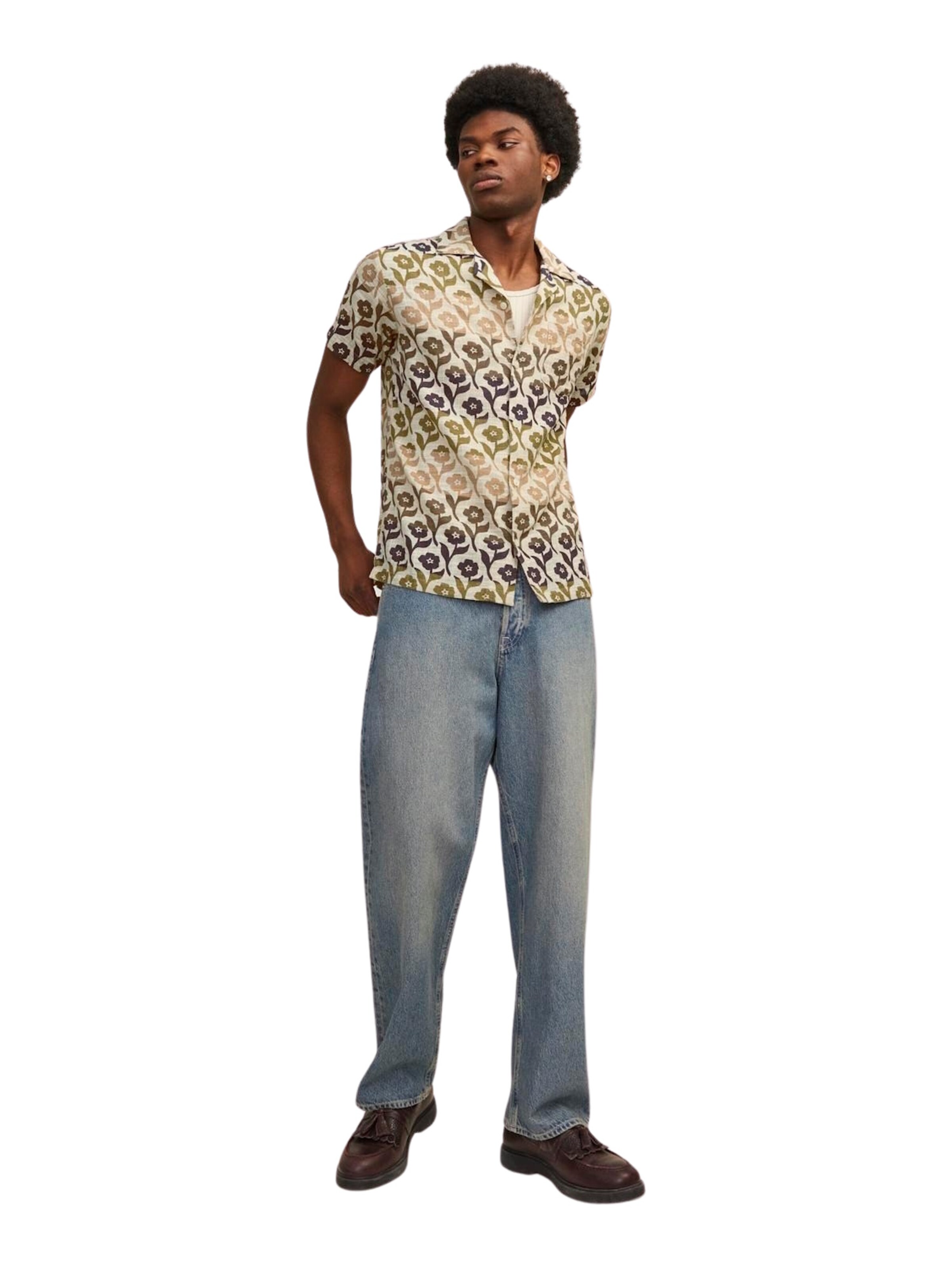 JACK & JONES Comfort fit Button Up Shirt 'JJFlores' in Green