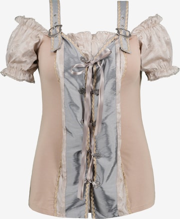 Blouse folklorique Ulla Popken en beige : devant