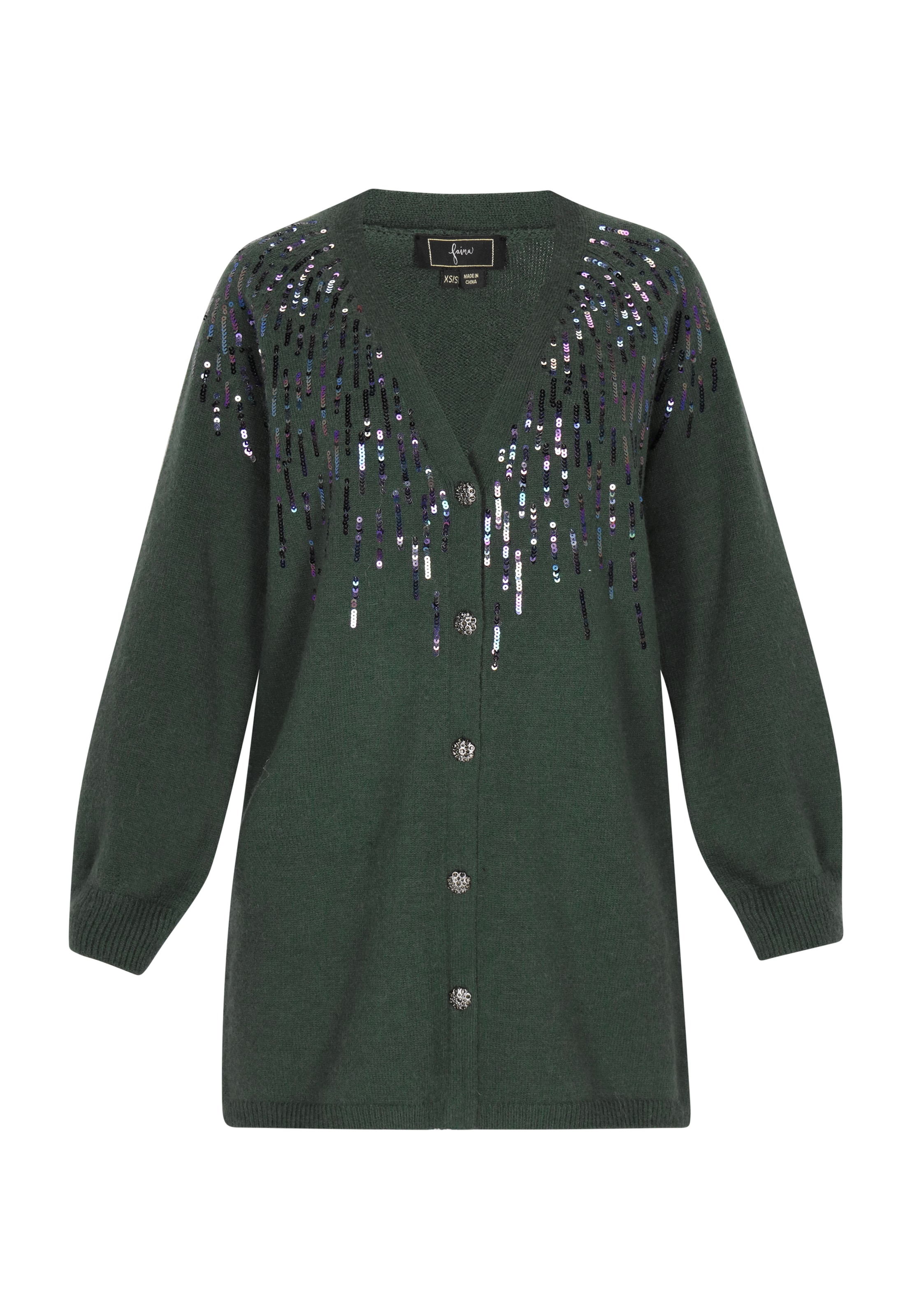 zaļš faina Adīta jaka: no priekšpuses