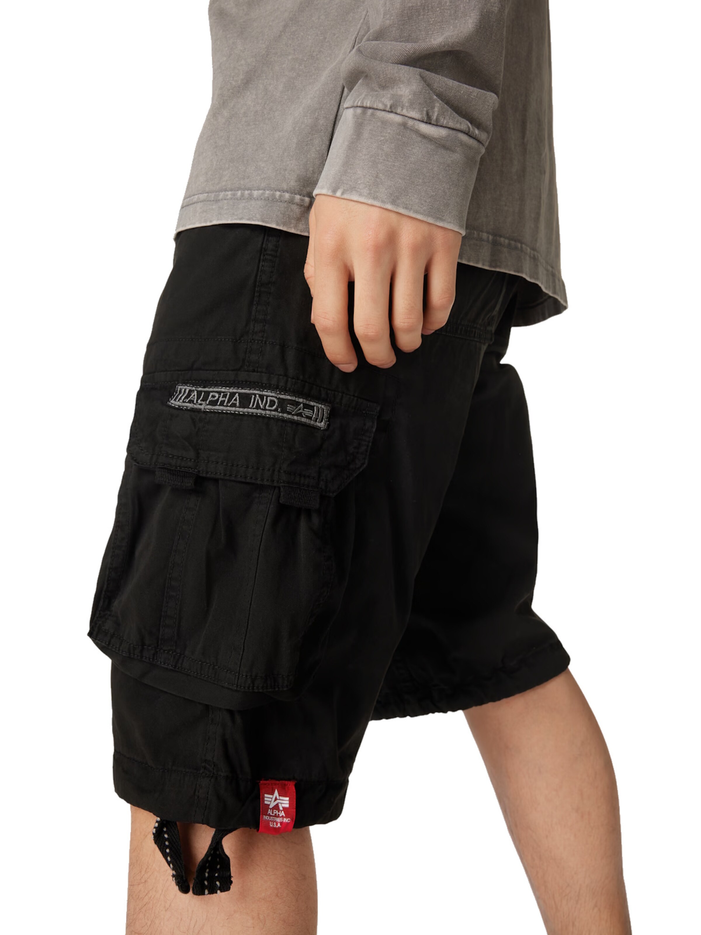 ALPHA INDUSTRIES Szabványos Cargo nadrágok 'Jet' - fekete