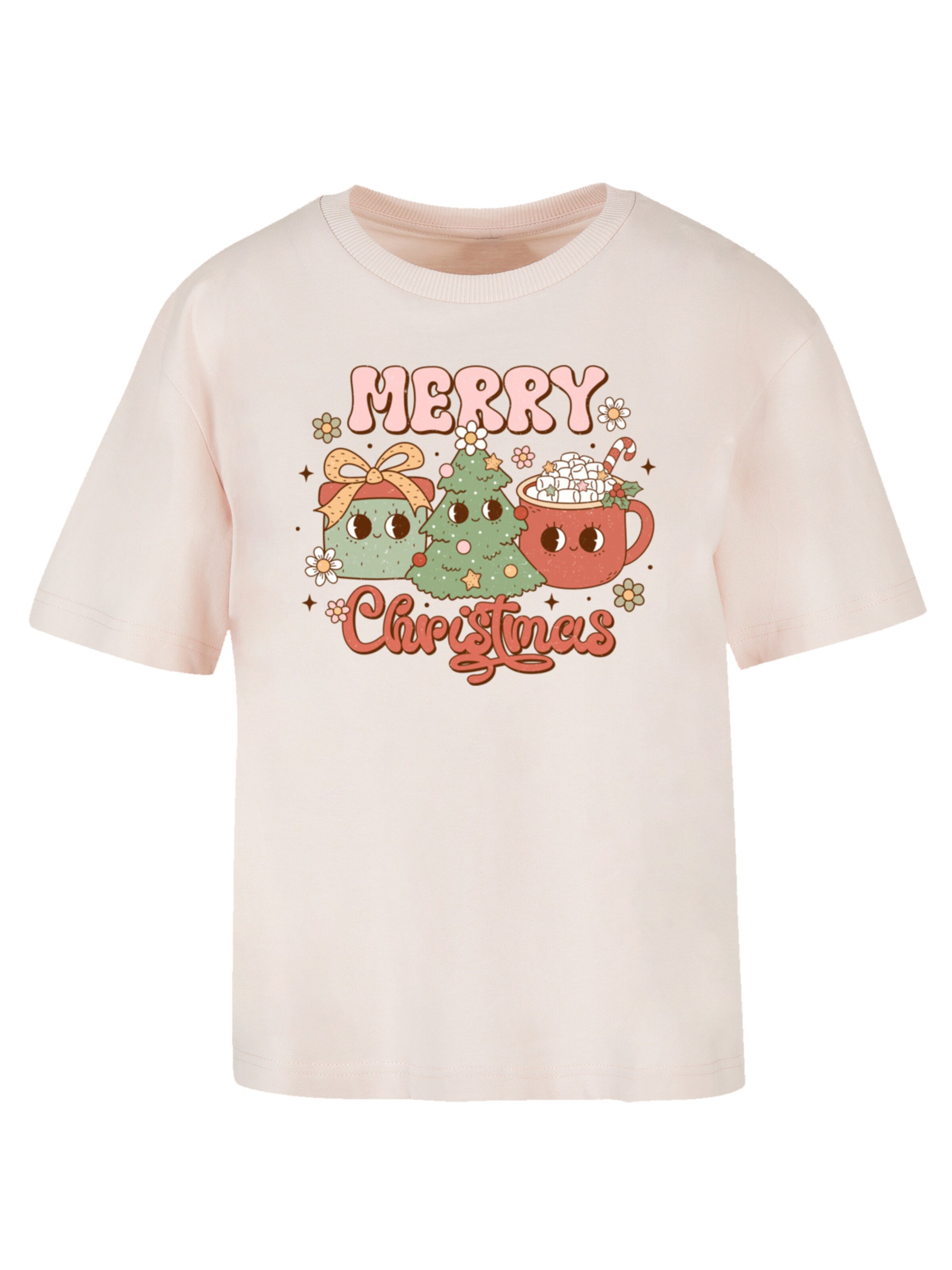 T-shirt 'Merry Christmas Cozy And Cute' F4NT4STIC en beige : devant