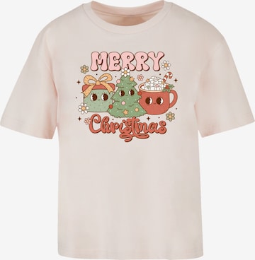 T-shirt 'Merry Christmas Cozy And Cute' F4NT4STIC en beige : devant