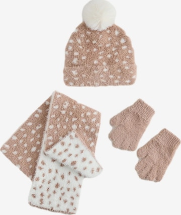 Next Set: Mütze, Schal und Handschuhe in Beige: Vorderseite
