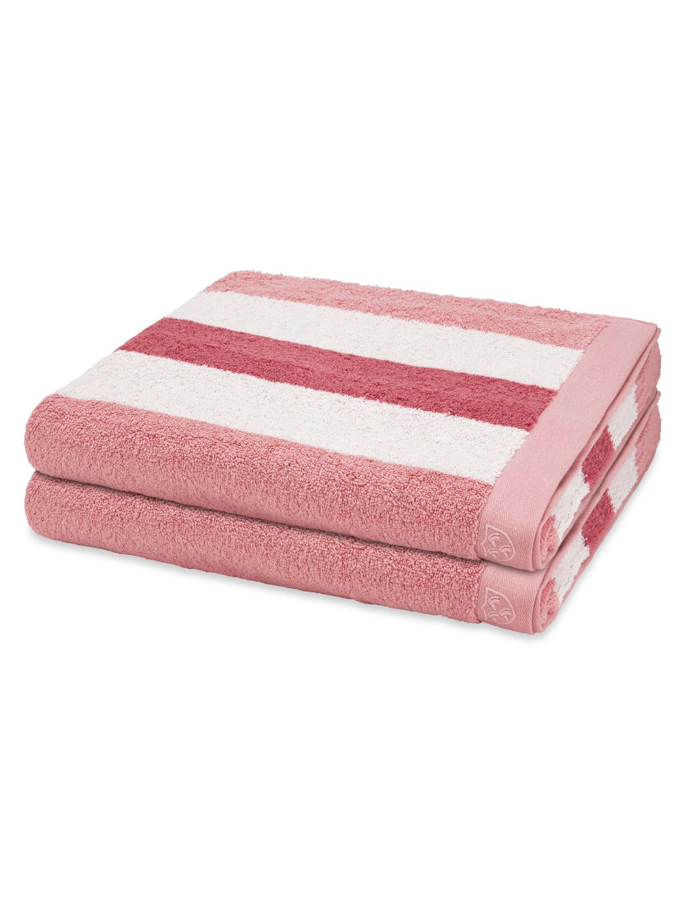 ROSS Handdoek 'Doubleface Stripes' in Roze: voorkant
