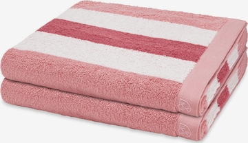 ROSS Handdoek 'Doubleface Stripes' in Roze: voorkant