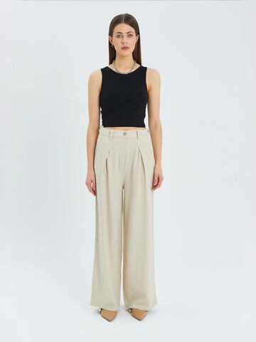 MixRay Wide leg Bandplooibroek in Beige