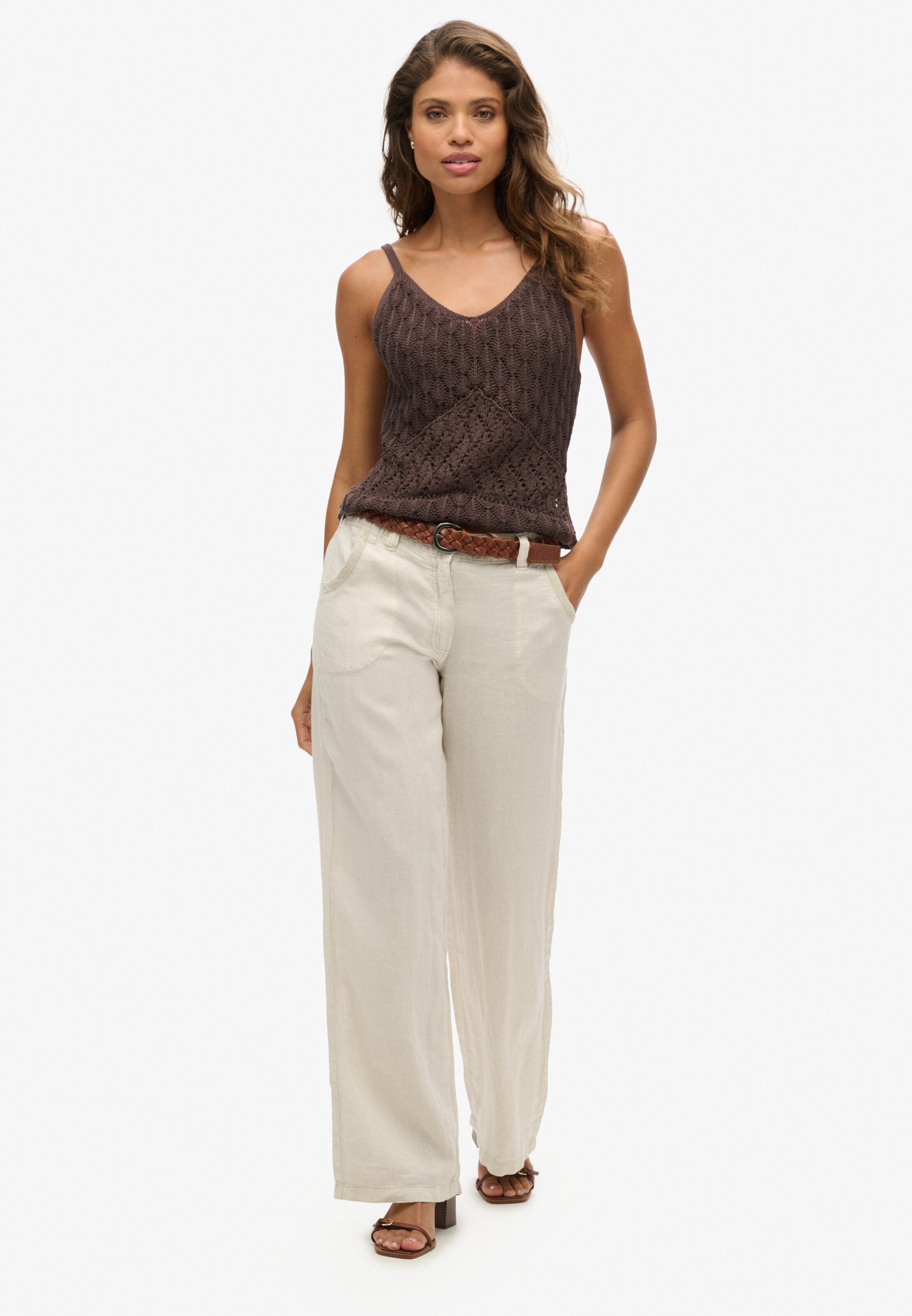 Superdry Wide leg Broek in Beige