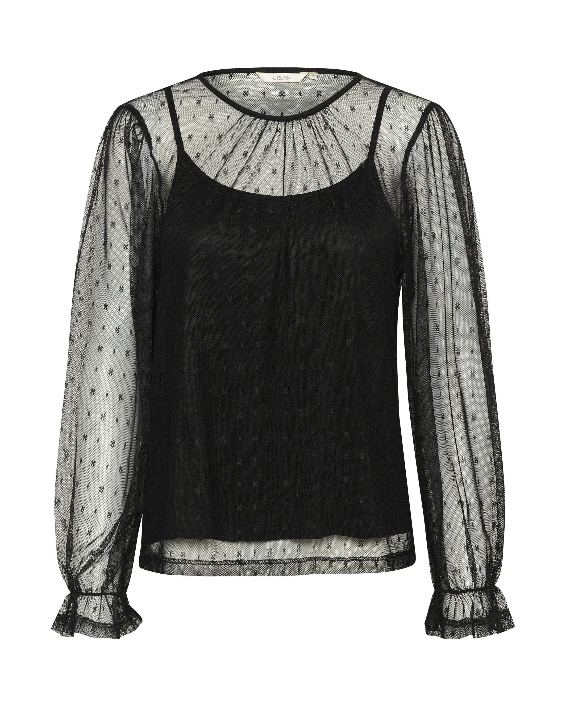 Cream T-shirt 'Irma' i svart: framsida