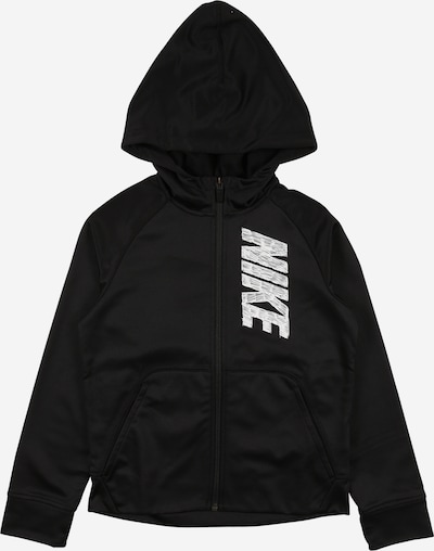 NIKE Sports sweat jacket 'Therma' in Black / White, Item view