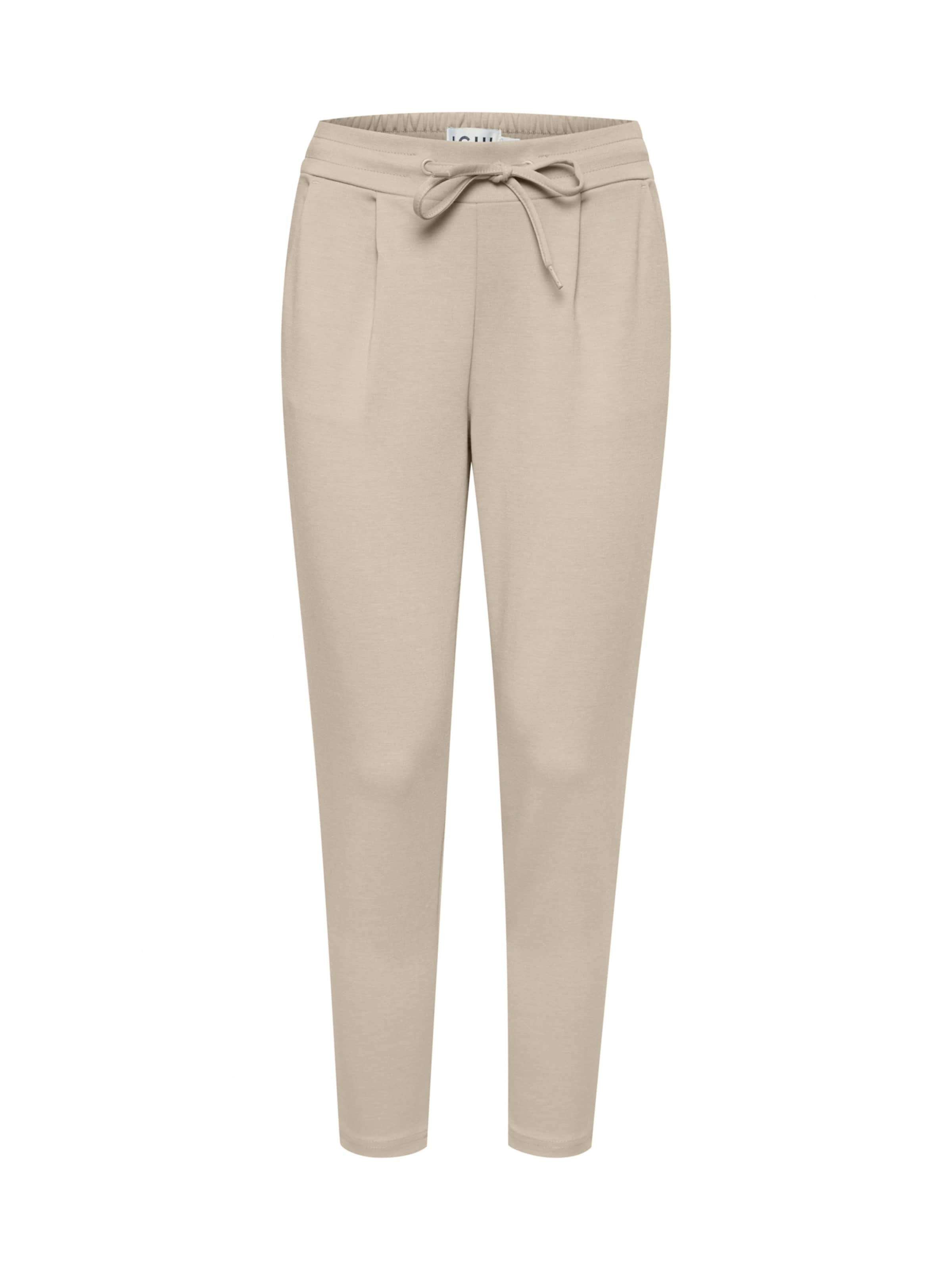 ICHI Tapered Pleat-Front Pants 'ICHKate' in Beige: front