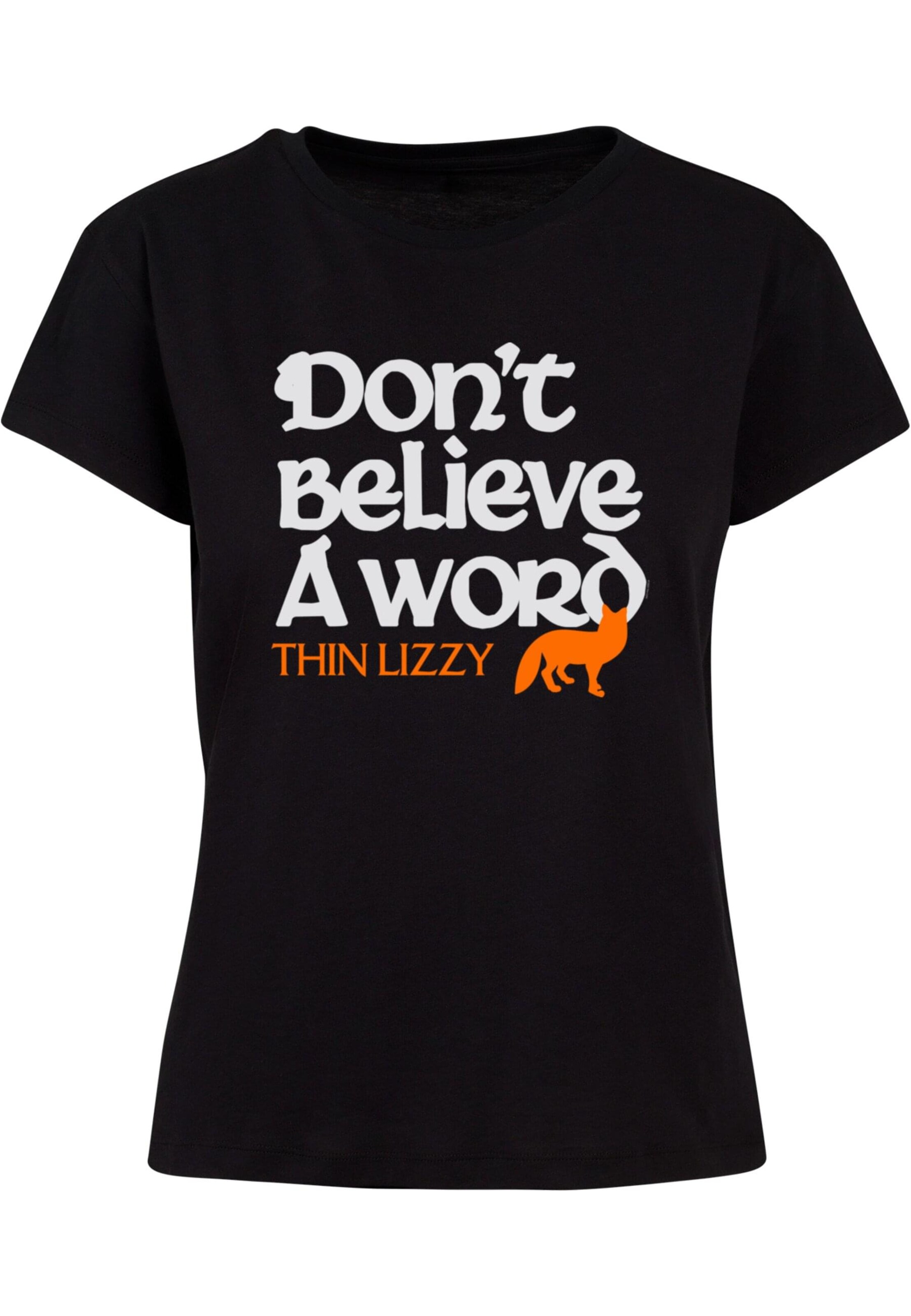 Merchcode T-Shirt 'Ladies Thin Lizzy - Dont Believe A Word Fox Box Tee' in Schwarz: Vorderseite