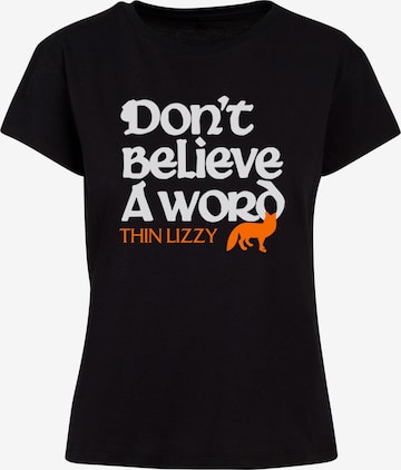 Merchcode Shirt 'Ladies Thin Lizzy - Dont Believe A Word Fox Box Tee' in Zwart: voorkant