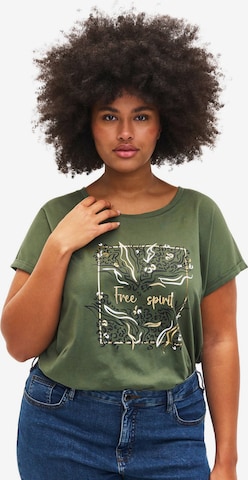 Zizzi Koszulka 'Velin' w kolorze zielony: przód