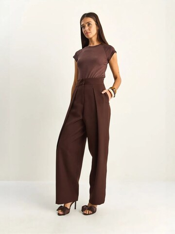 Bianco Lucci Wide leg Bandplooibroek in Bruin