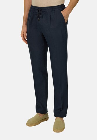 Boggi Milano Regular Bandplooibroek in Blauw: voorkant