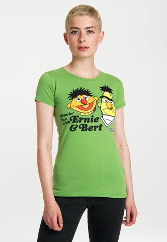 LOGOSHIRT Shirt 'Sesamstrasse - Ernie & Bert' in Green: front