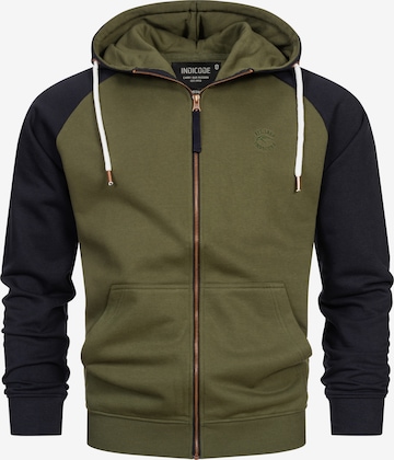 INDICODE JEANS Zip-Up Hoodie 'Pulko' in Green: front