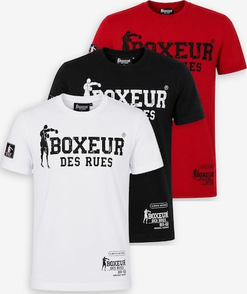 Boxeur des Rues - Camiseta 'Herren T-Shirt 3er-Pack Boxeur des Rues Slim Fit: Weiß, Schwarzes Logo + Schwarz, Weißes Logo + Rot, Schwarzes Logo' en Mezcla de colores: frente