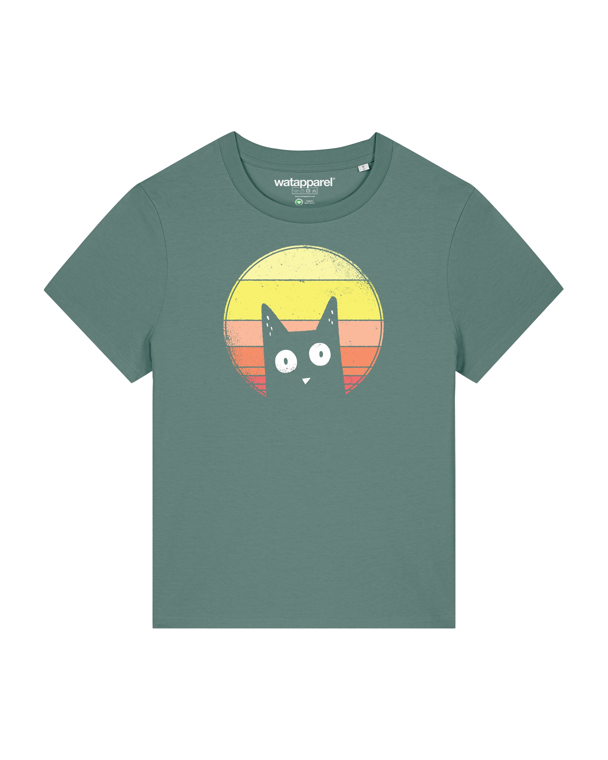 Watapparel Shirt 'Sunset Cat' in Groen: voorkant