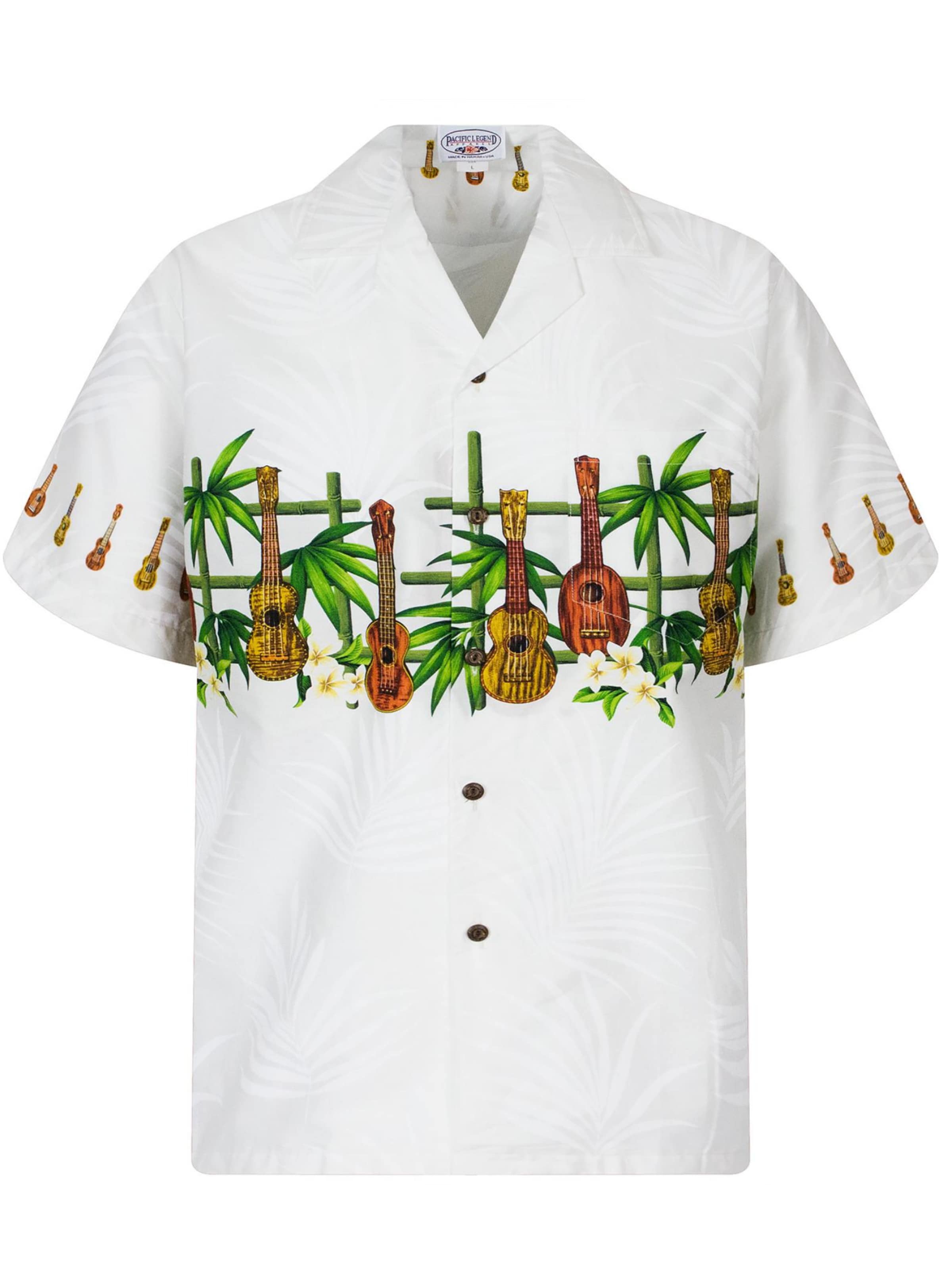 Pacific Legend Button Up Shirt 'Gitarre Bambus Brustdruck' in White, Item view