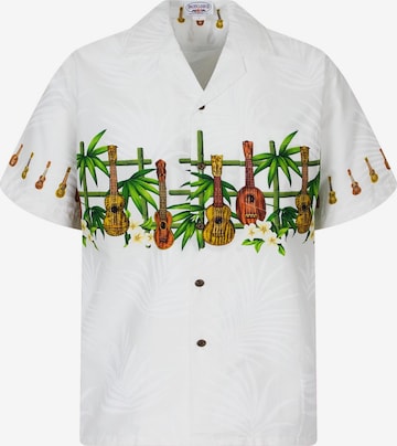 Pacific Legend Button Up Shirt 'Gitarre Bambus Brustdruck' in White: front