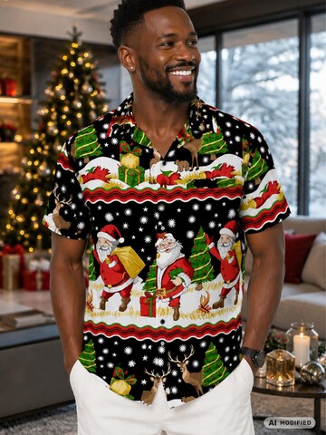 Regular fit Camicia 'Christmas Border Print' di King Kameha in nero