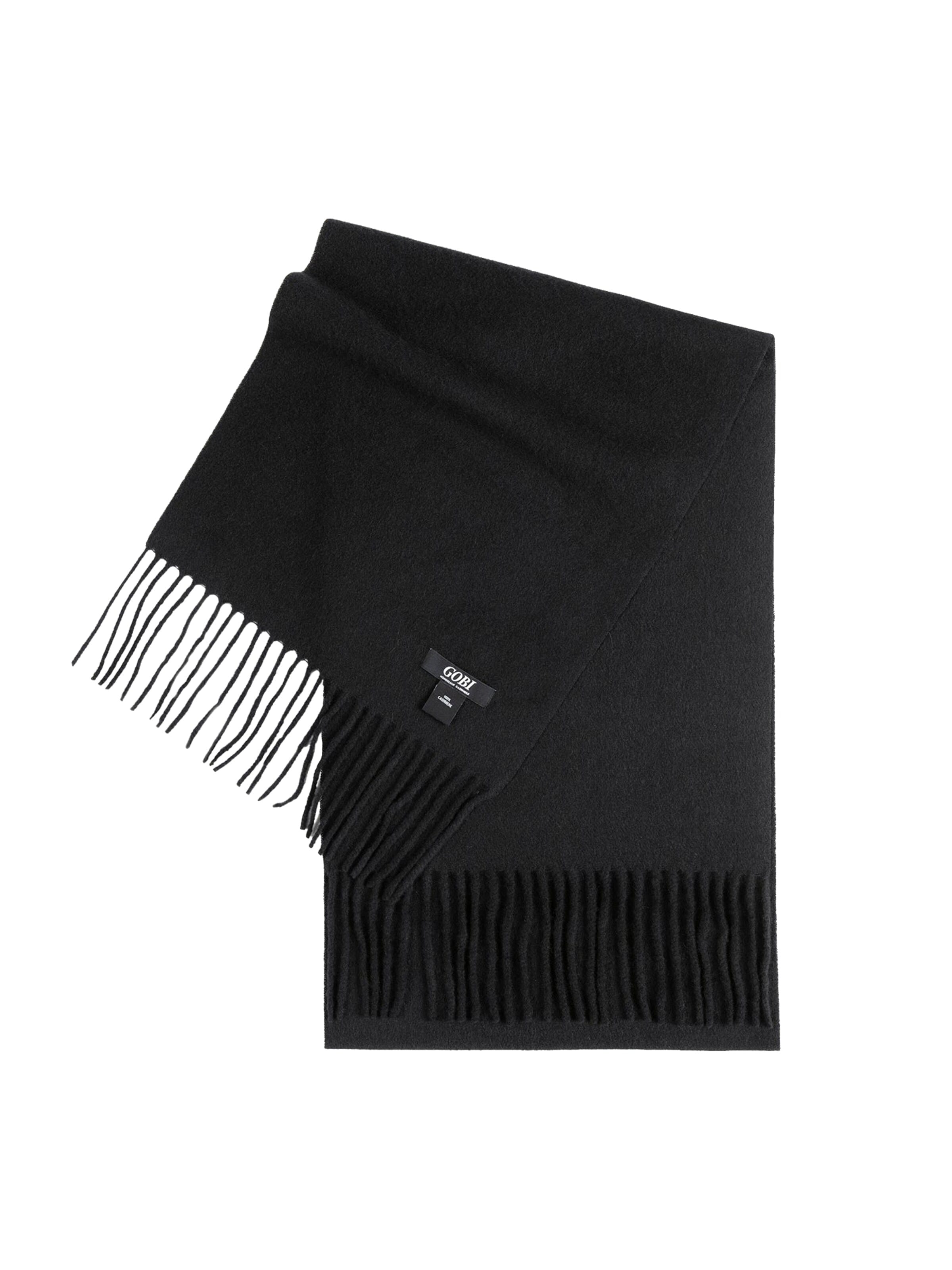 GOBI Cashmere Halsduk 'Unisex Cashmere Fringed Scarf' i svart: framsida