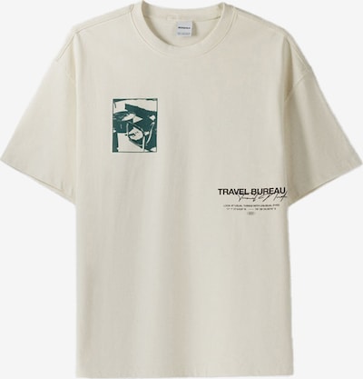 Bershka T-Shirt in dunkelgrün / schwarz / offwhite, Produktansicht