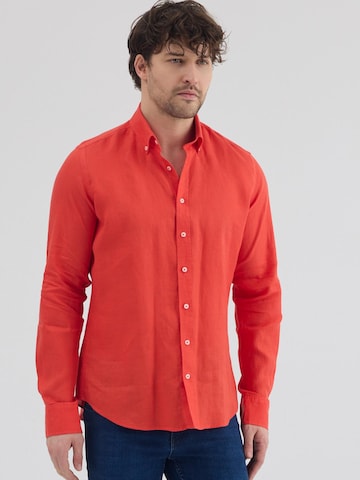 7Camicie Slim fit Zakelijk overhemd 'Leonardo Essentials Linen Man Shirt Orange' in Oranje