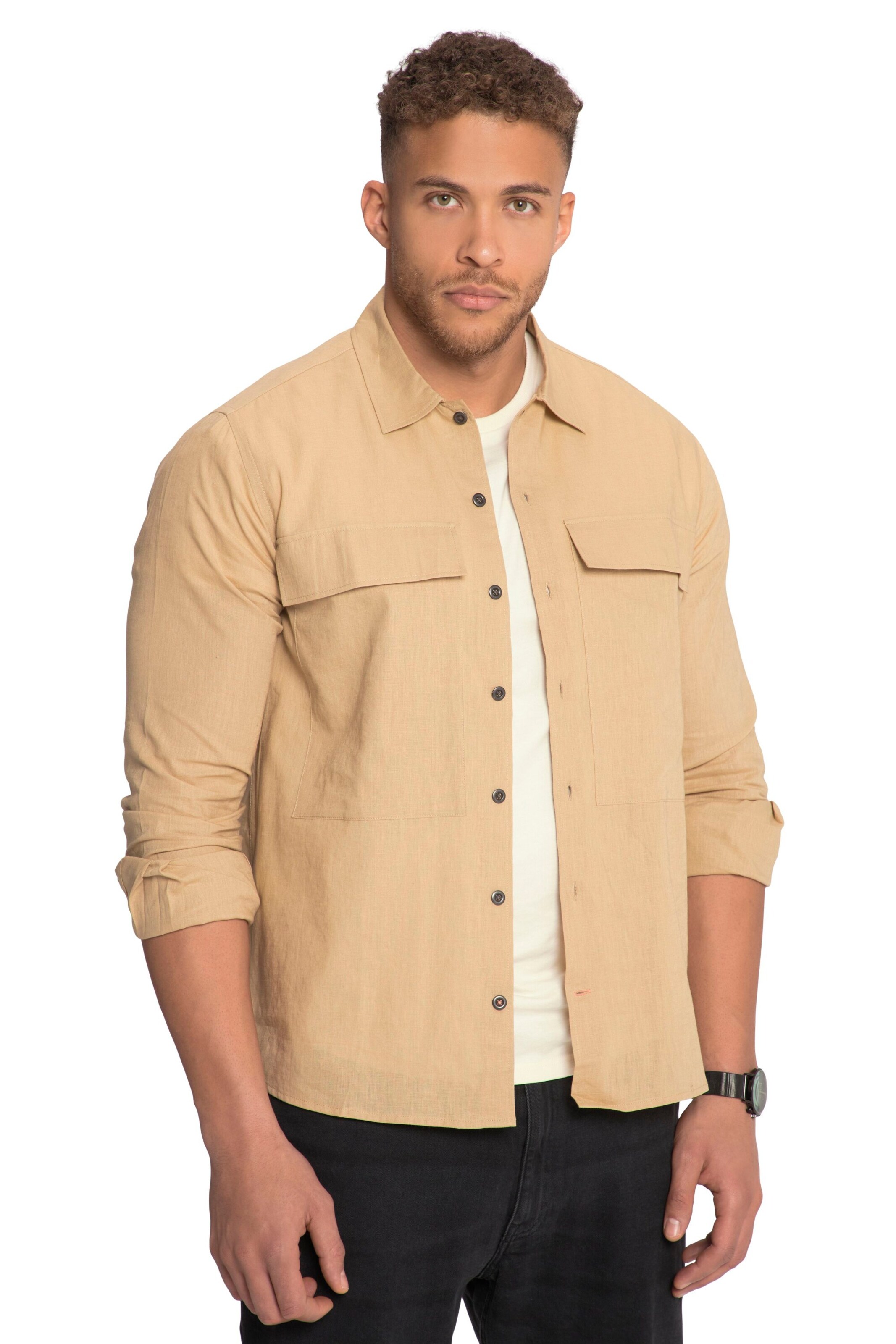 STHUGE Regular fit Button Up Shirt in Beige: front