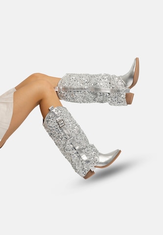 Bottes de cowboy Salinyang en argent : devant
