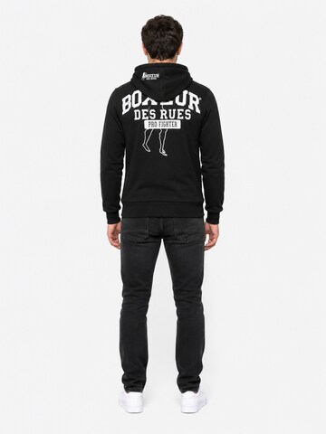 Boxeur des Rues Sweatshirt 'Herren Hoodie Fitted Boxeur des Rues mit Reißverschluss und Kapuze, Schwarz, Weißes Logo, Baumwolle' in Zwart