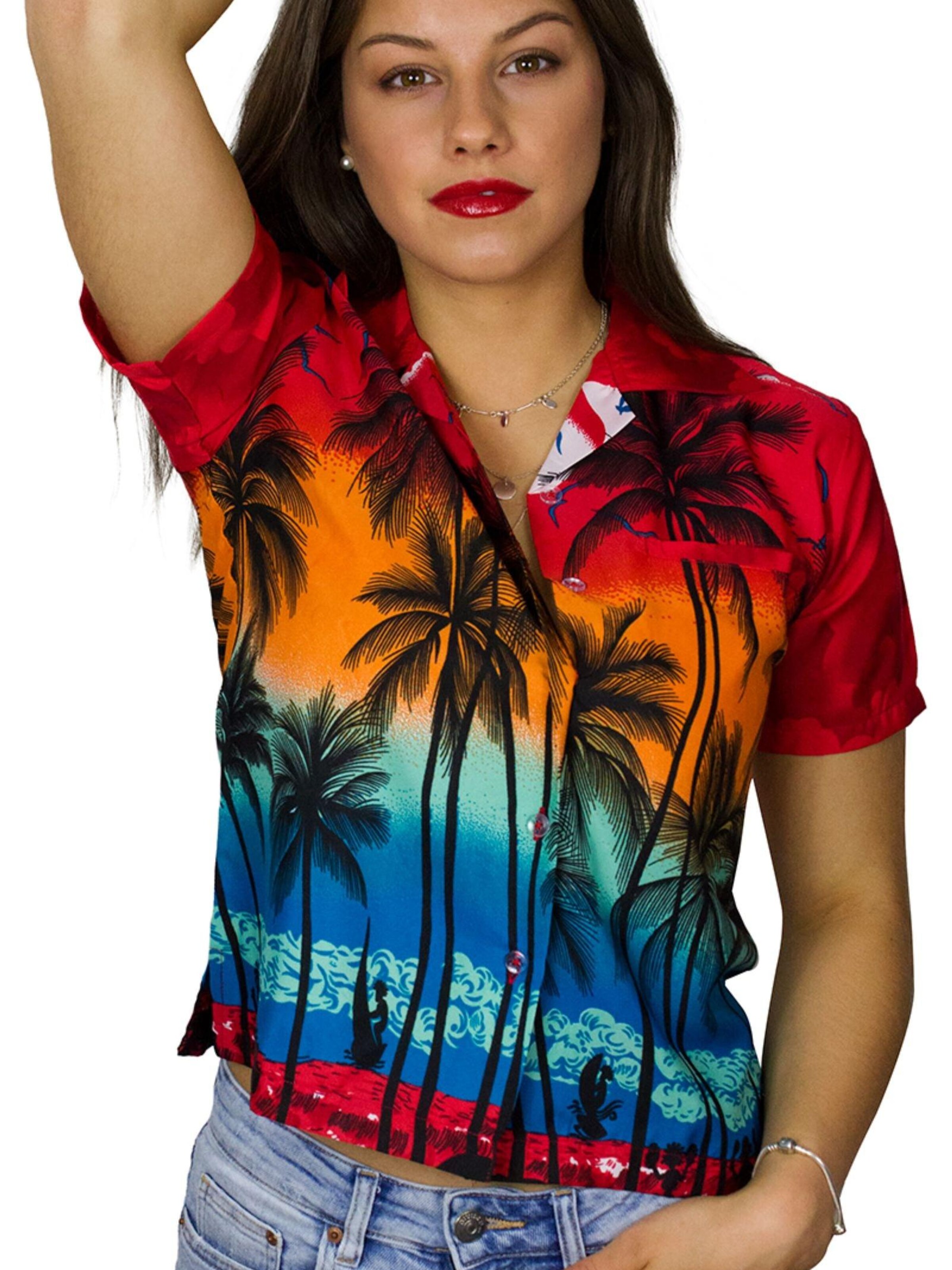 King Kameha Blouse 'Beach' in Red: front