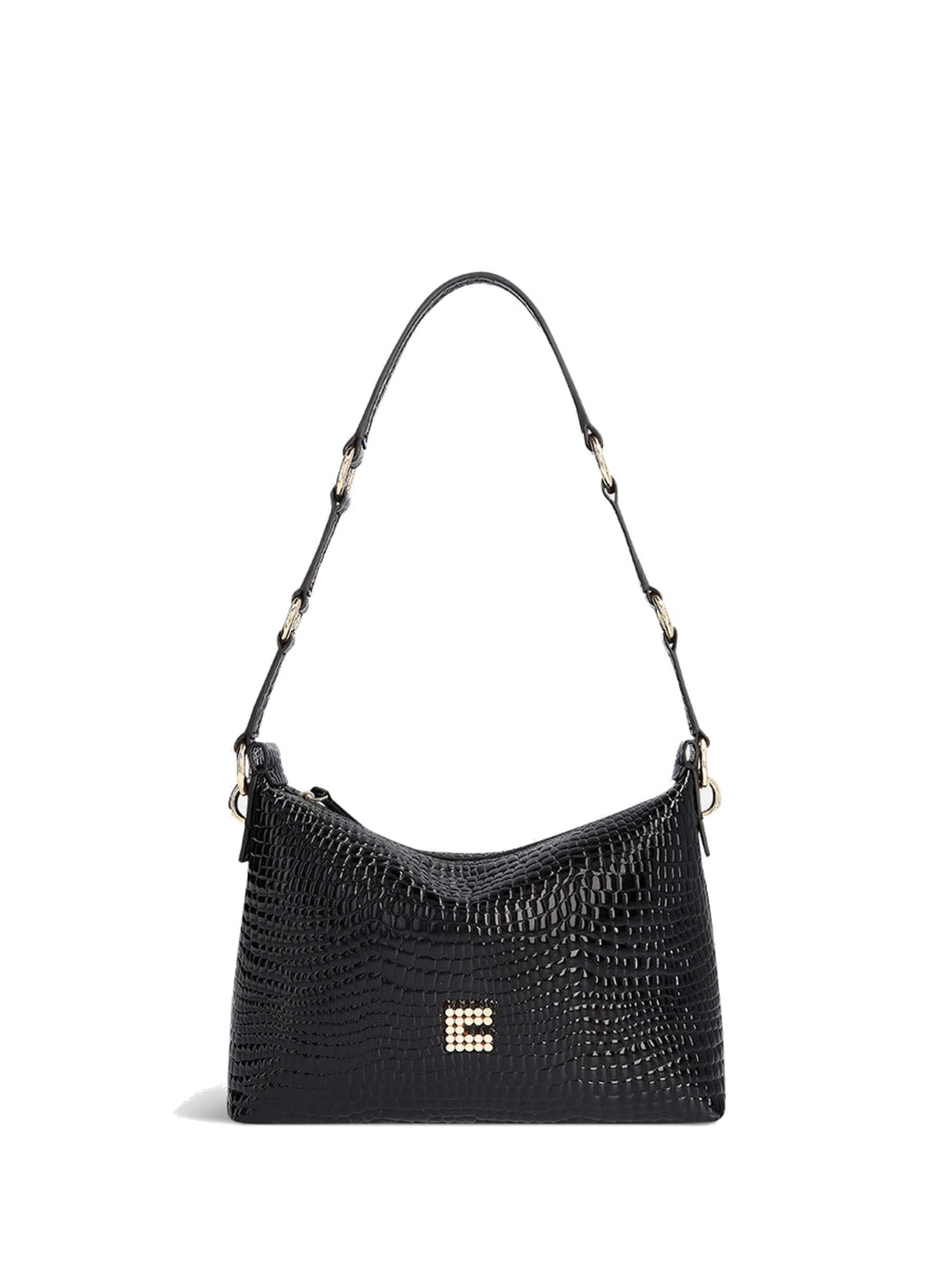 Clio Crossbody bag 'CHARLY MINI SHINY REPTILE' in Black: front