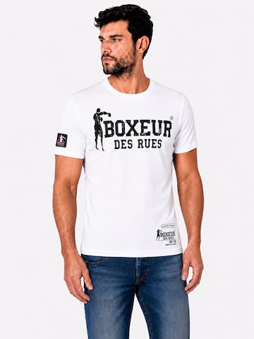 Boxeur des Rues - Camiseta 'Herren T-Shirt Slim Fit Boxeur des Rues, Weiß, Schwarzes Logo, Premium-Baumwolle' en blanco