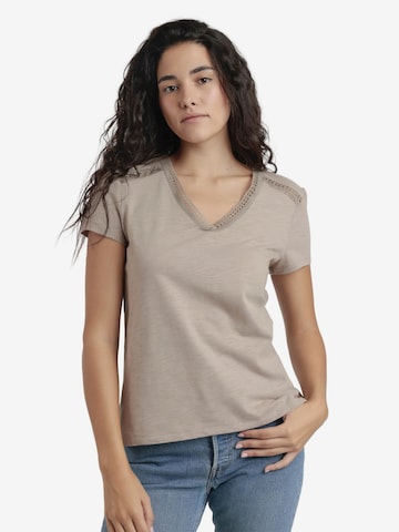 admas - Top 'ADMAS Camiseta Manga Corta Slub Entredos para Mujer' en beige: frente