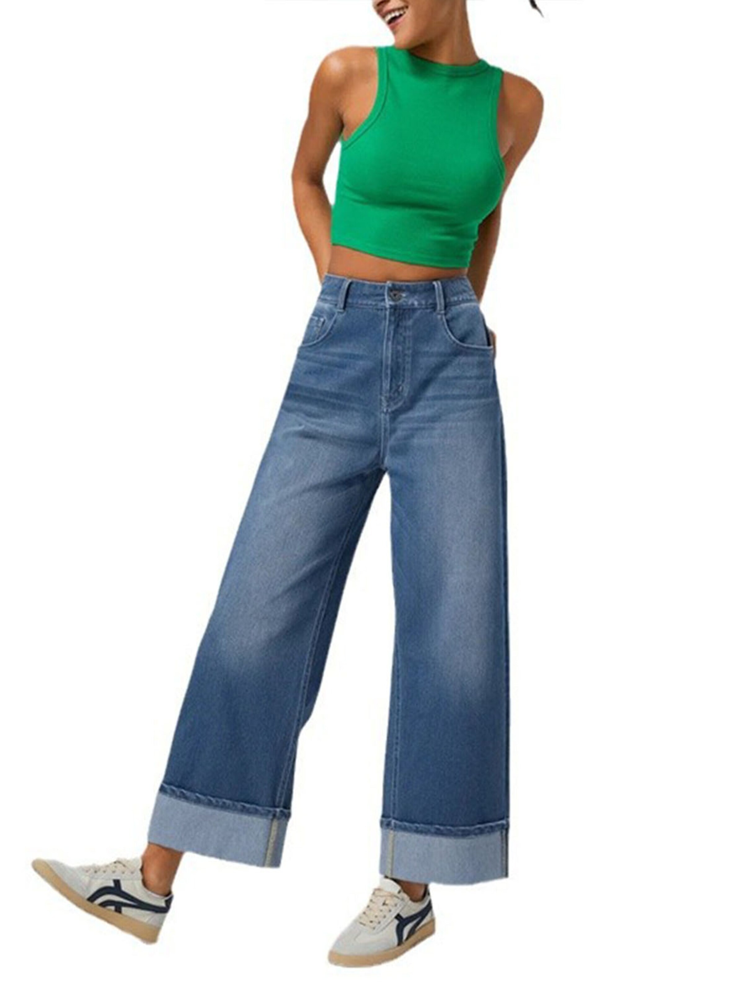 KoJooin Normalny krój Jeansy 'Weit geschnittene Jeans für Damen,hochtaillierte Jeans aus Denim,umgeschlagener Saum,Baggy Jeans' w kolorze niebieski