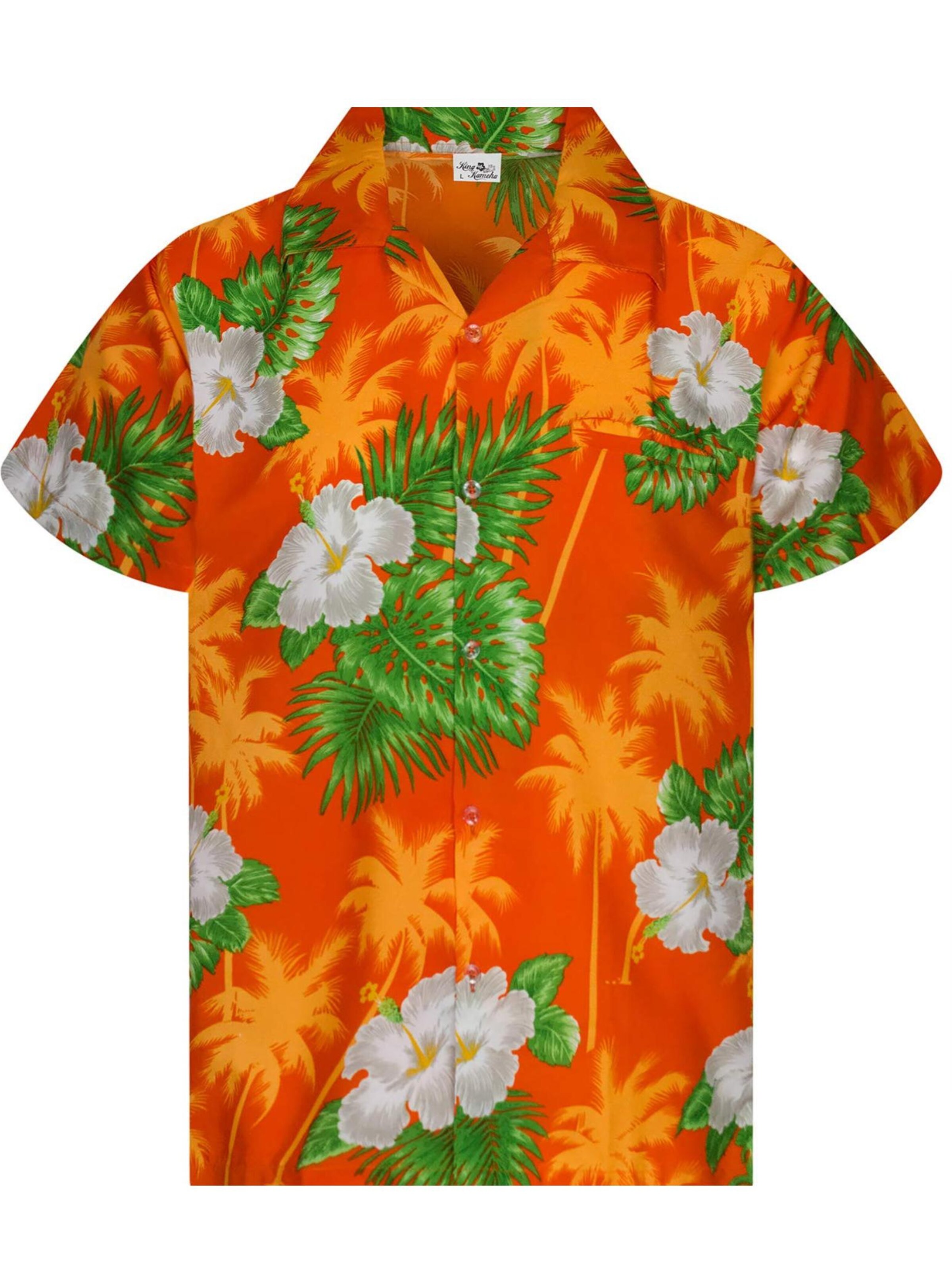 King Kameha Regular fit Button Up Shirt 'Small Flower' in Orange: front