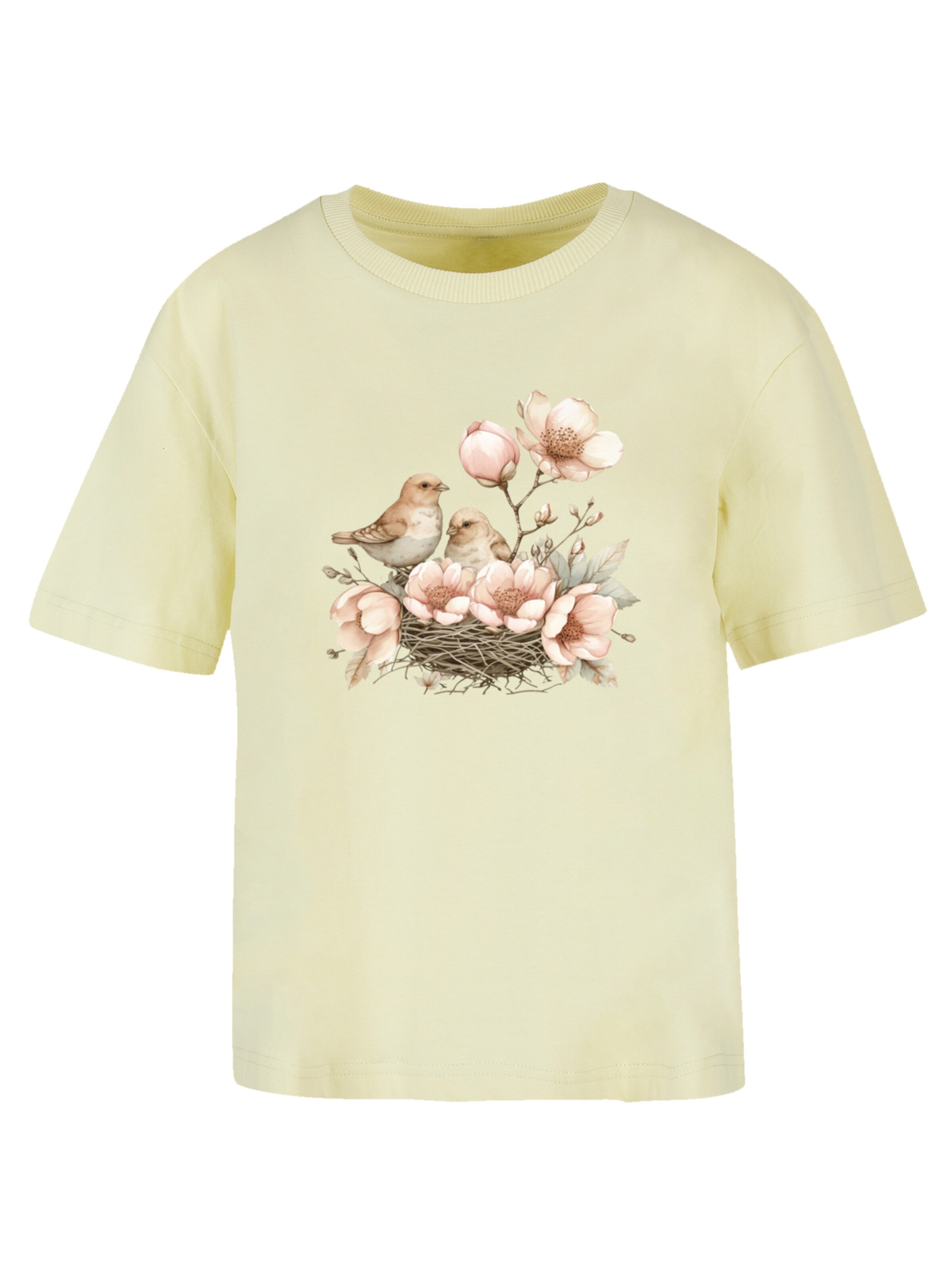 F4NT4STIC T-Shirt 'Vogelnest Blumen' in Gelb: Vorderseite